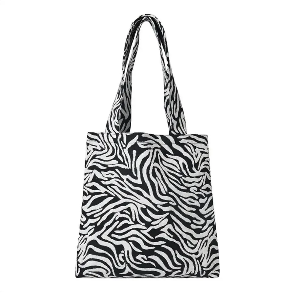 Large Zebra Tote Bag Black White Commuter Travel Minimalist Chic Fabric